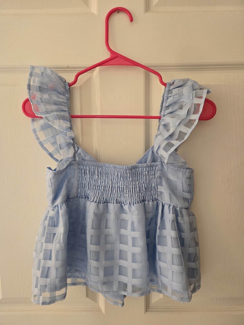 Evolutionary Blue Ruffle Sleeveless Top Small - Picture 3 of 4